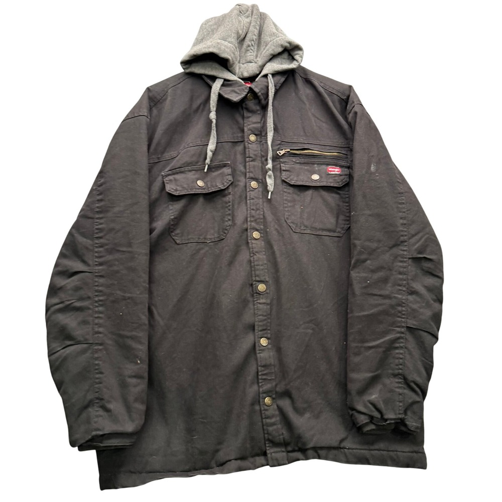 Wrangler Workwear Jacket Men's Size XL Black Canvas Hooded Heavy Duty Outerwear